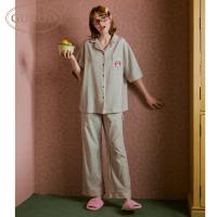 Gukoo/果壳睡衣新款米奇家族翻领春条纹短袖女居家服套装可外穿