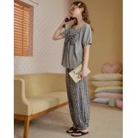 【免穿文胸】春秋家居服女款蝴蝶结防凸点短袖长裤可外穿家居套装