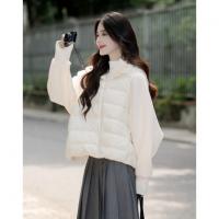 德玛纳【住进阳光房】冬季轻量感连帽90鸭绒拼接针织空气层女式羽绒服G539421122216