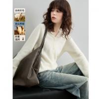 德玛纳【绵羊毛山羊绒混纺】冬季御寒保暖圆领拉毛线衫显瘦针织衫女高级G541320357902