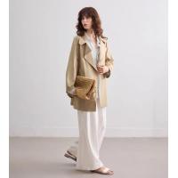 德玛纳【抑菌冰藻泥】春季质感雅丹翻驳领两粒扣宽松小个子女式风衣外套G541120466702