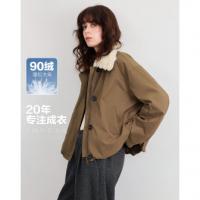 德玛纳【漫热都市】冬季保暖90鸭绒仿羊羔毛翻领短款显瘦羽绒服女高级G541421126002