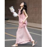 德玛纳【欧若风假两件】轻薄慵懒立体剪花无腰线直筒压褶女式连衣裙G540221558703