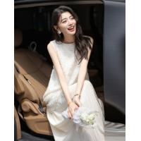 德玛纳【欧若风假两件】轻薄慵懒立体剪花无腰线直筒压褶女式连衣裙G540221558703